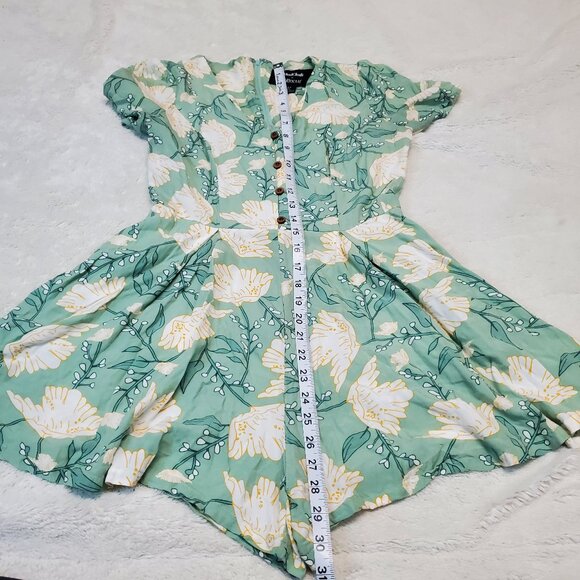 Modcloth Green White Yellow Floral Boho Romantic Cottagecore‎ Romper Women XS 4 - Picture 5 of 11